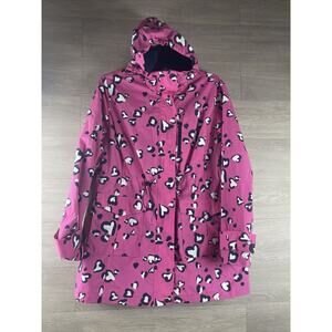 Crown & Ivy Jacket Rain Hooded Windbreaker Pink Navy Size 1X Hearts $109.50 NEW